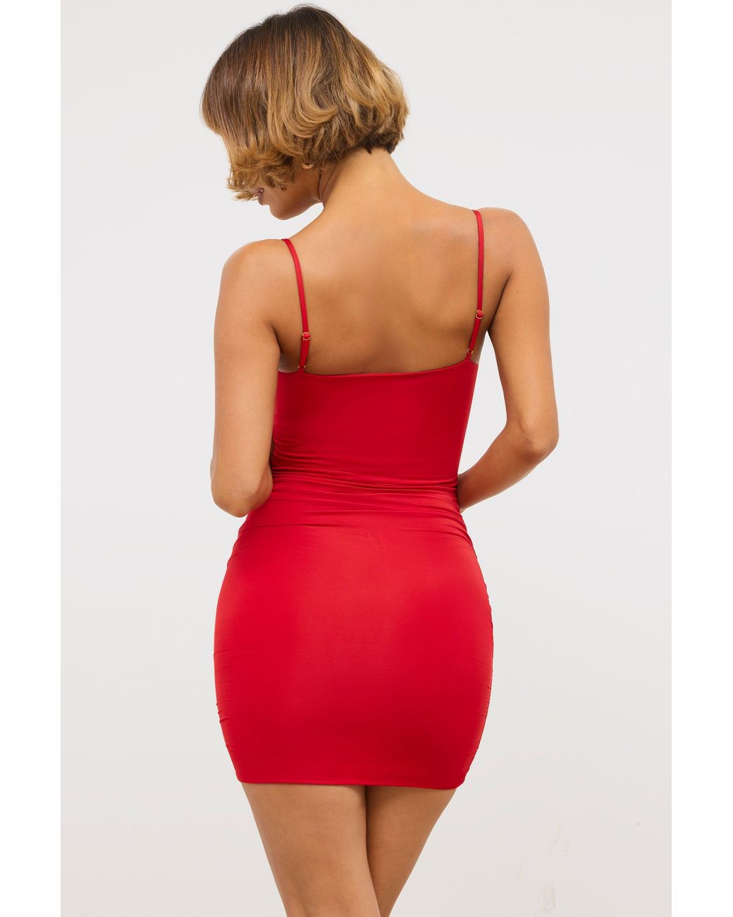 Oh Polly Red Slinky Jersey Rose Detail Cut Out Mini Dress