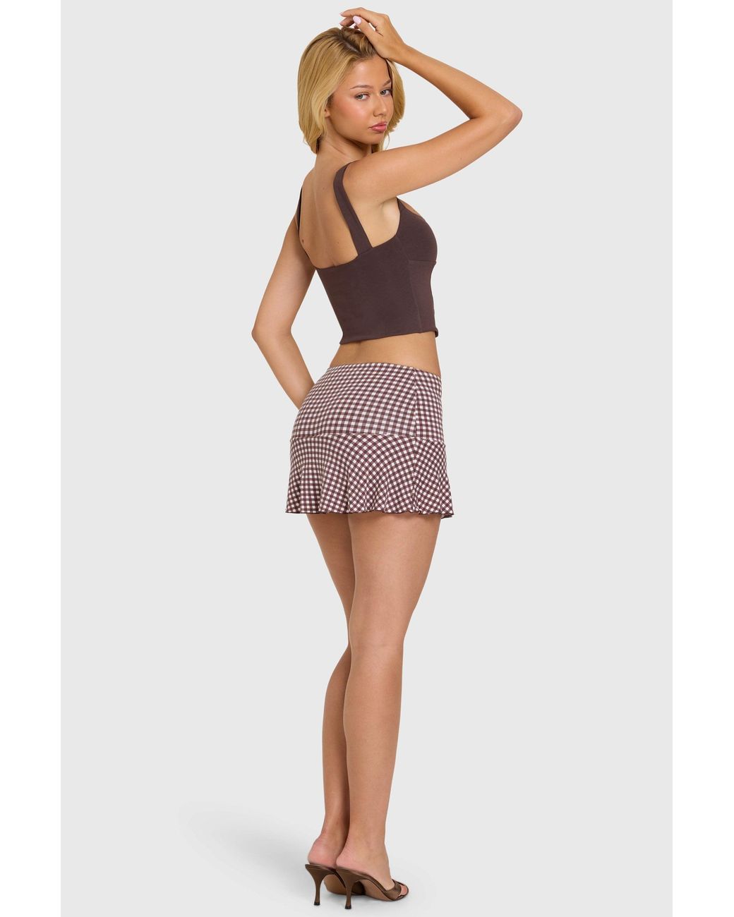 Oh Polly Brown Modal Lace-Trim Mini Dress