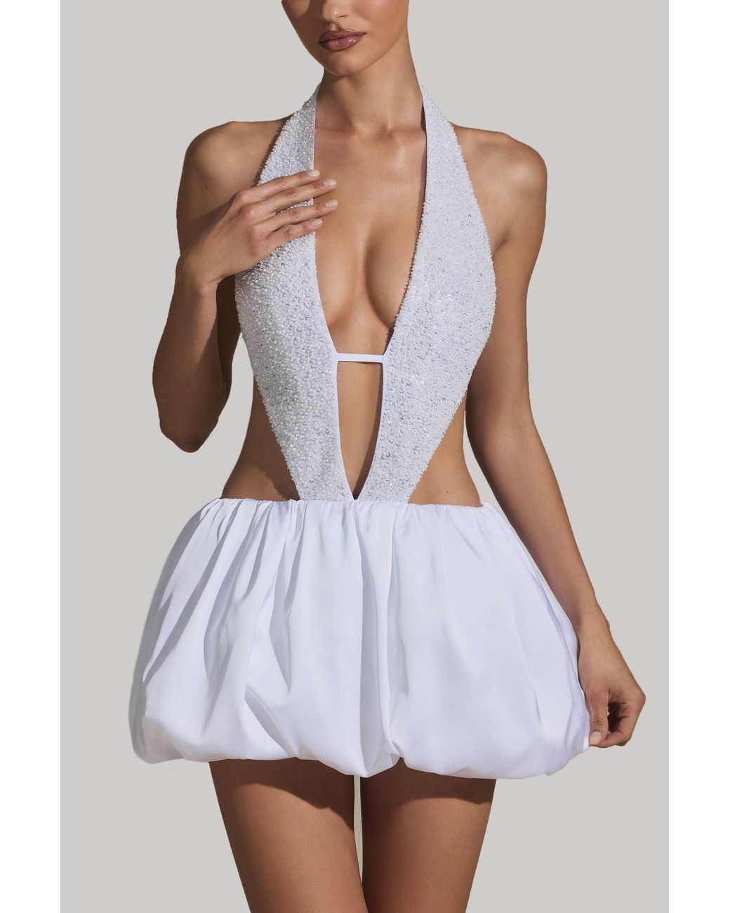 Oh Polly White Embellished Cut-Out Bubble Hem Mini Dress