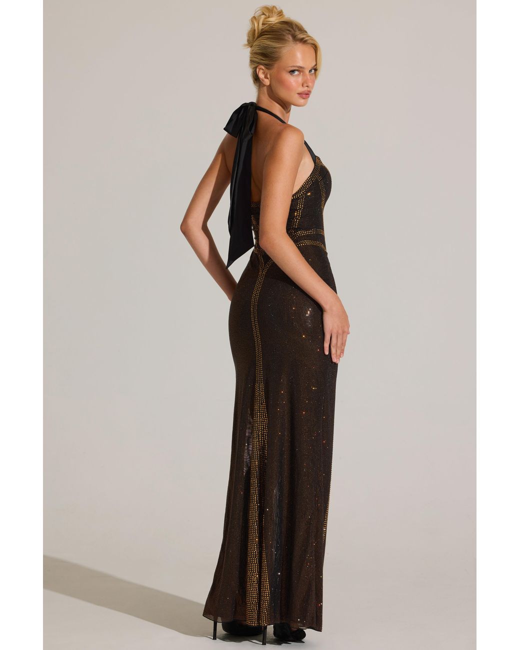 Oh Polly Multicolor Embellished Halterneck Maxi Dress
