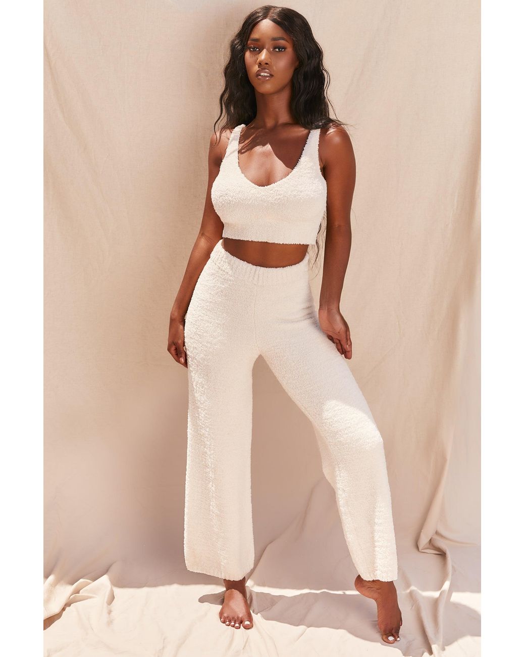 EBY White Cosy V Neck Tank Top