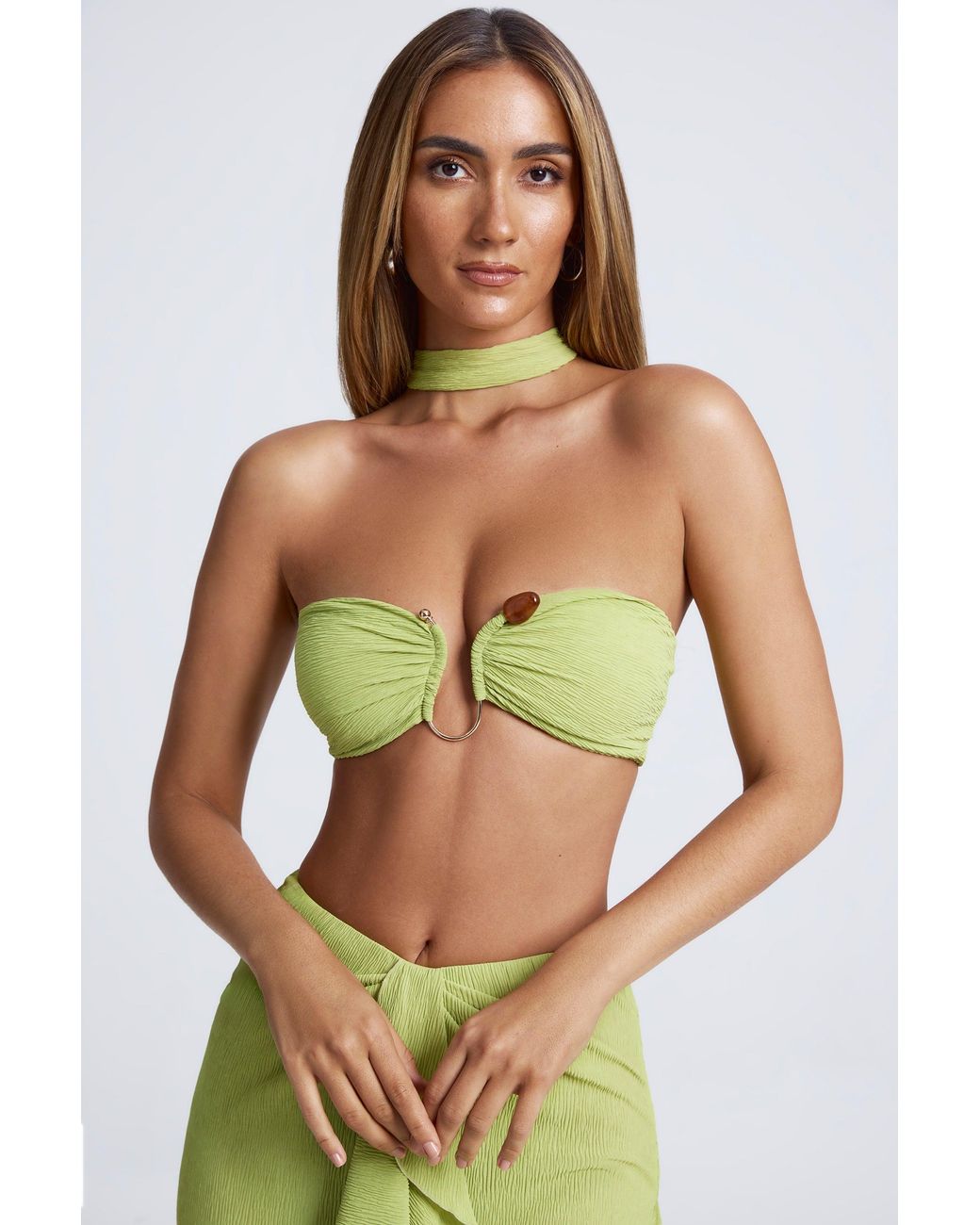 Oh Polly Green Hardware Detail Choker Crop Top