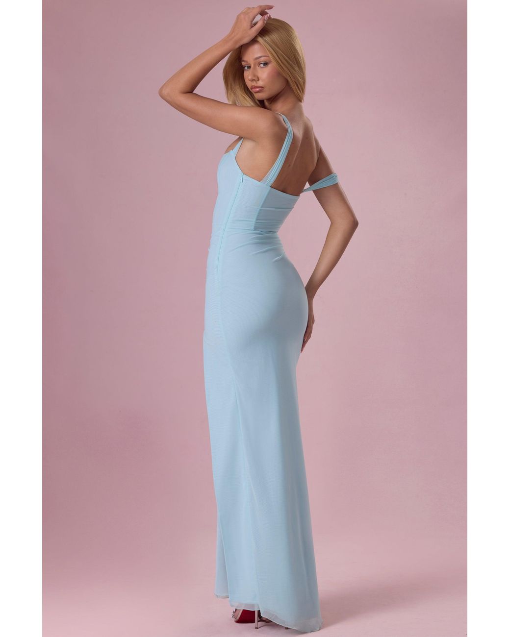 Oh Polly Blue Mesh Draped Corset Gown