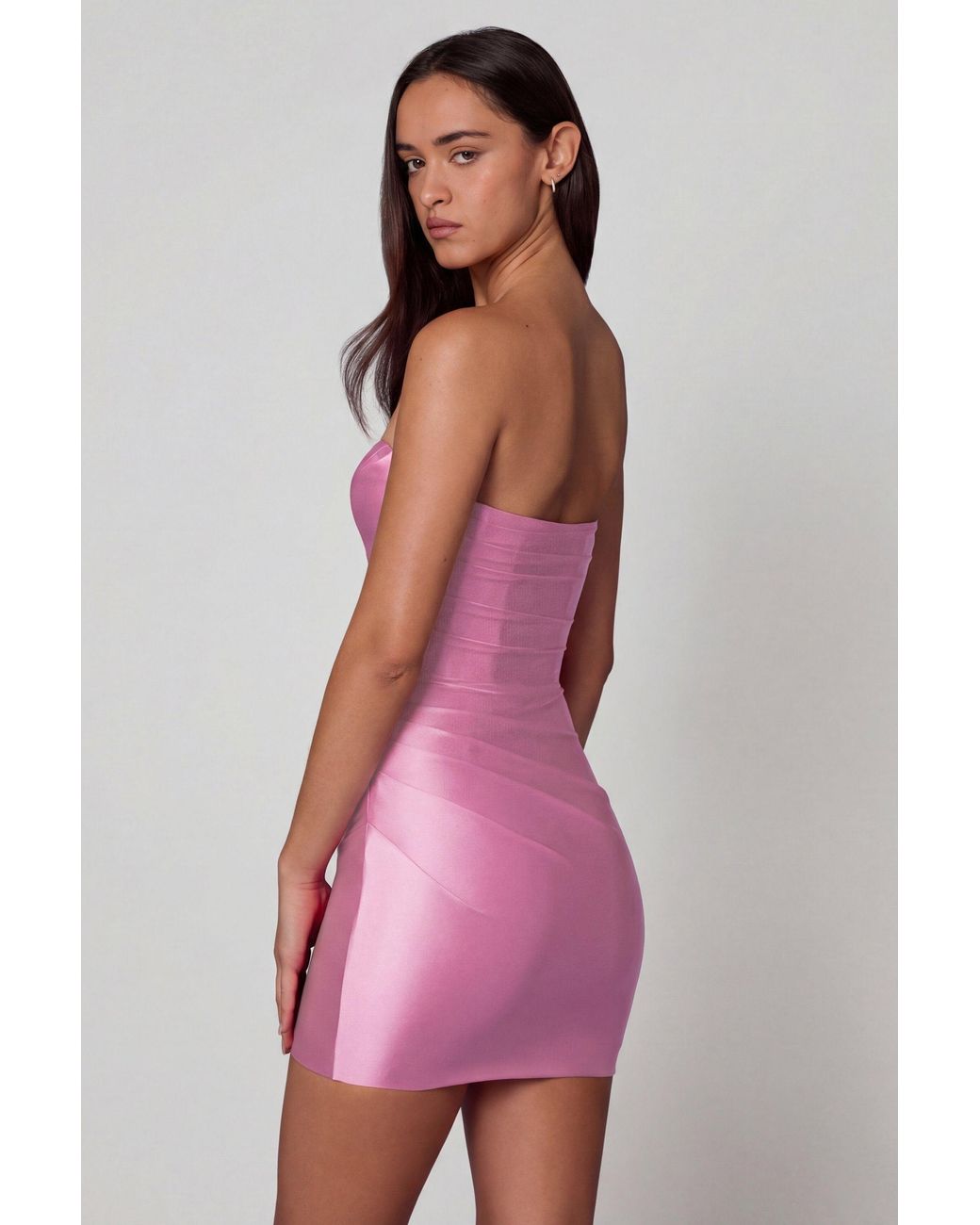 Oh Polly Pink Ruched Bandeau Mini Dress