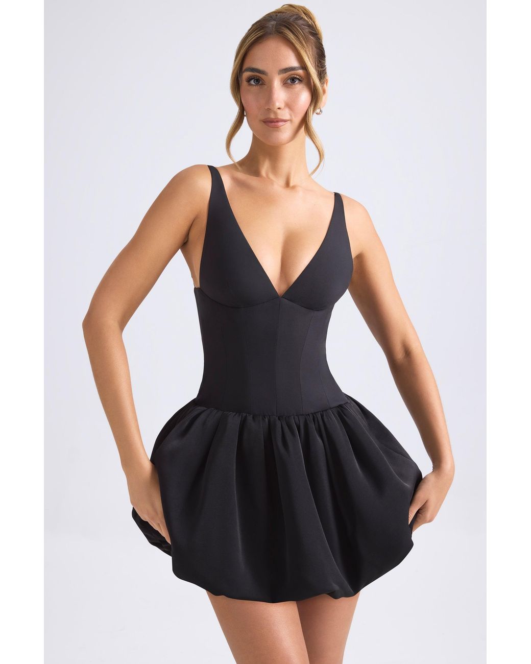 Oh Polly Black Lace-Up Bubble Hem Corset Micro Mini Dress