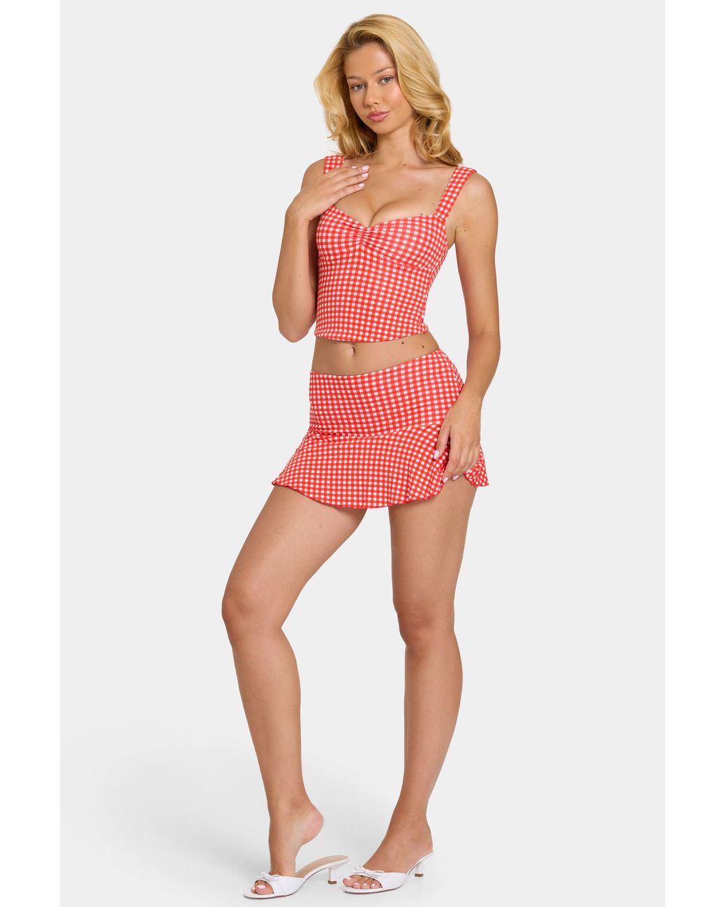 Oh Polly Red Modal Lace-Trim Midaxi Dress