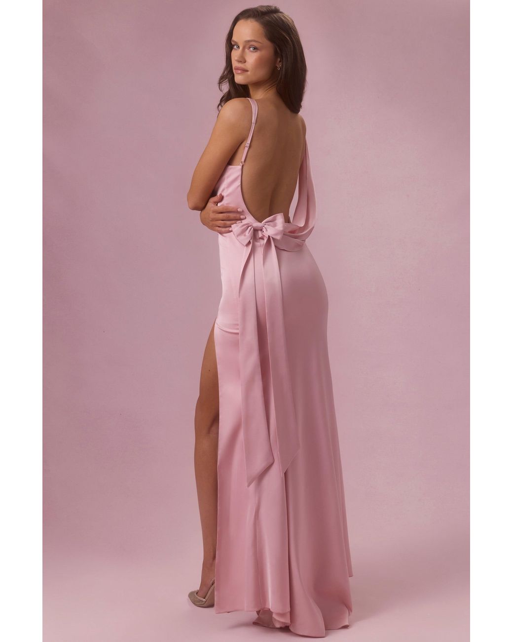 Oh Polly Pink Satin Draped Bridesmaid Dress