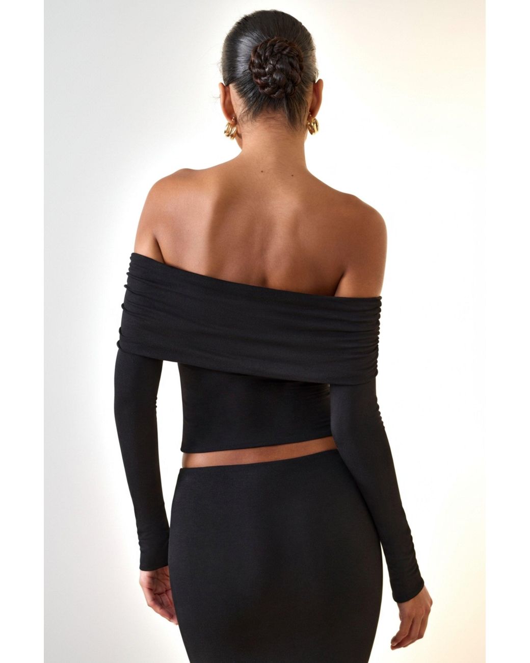 Oh Polly Black Modal Off-Shoulder Long-Sleeve Top