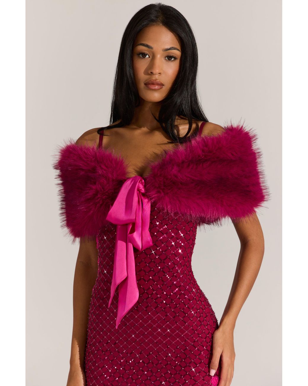 Oh Polly Pink Fur Ribbon-Tie Stole
