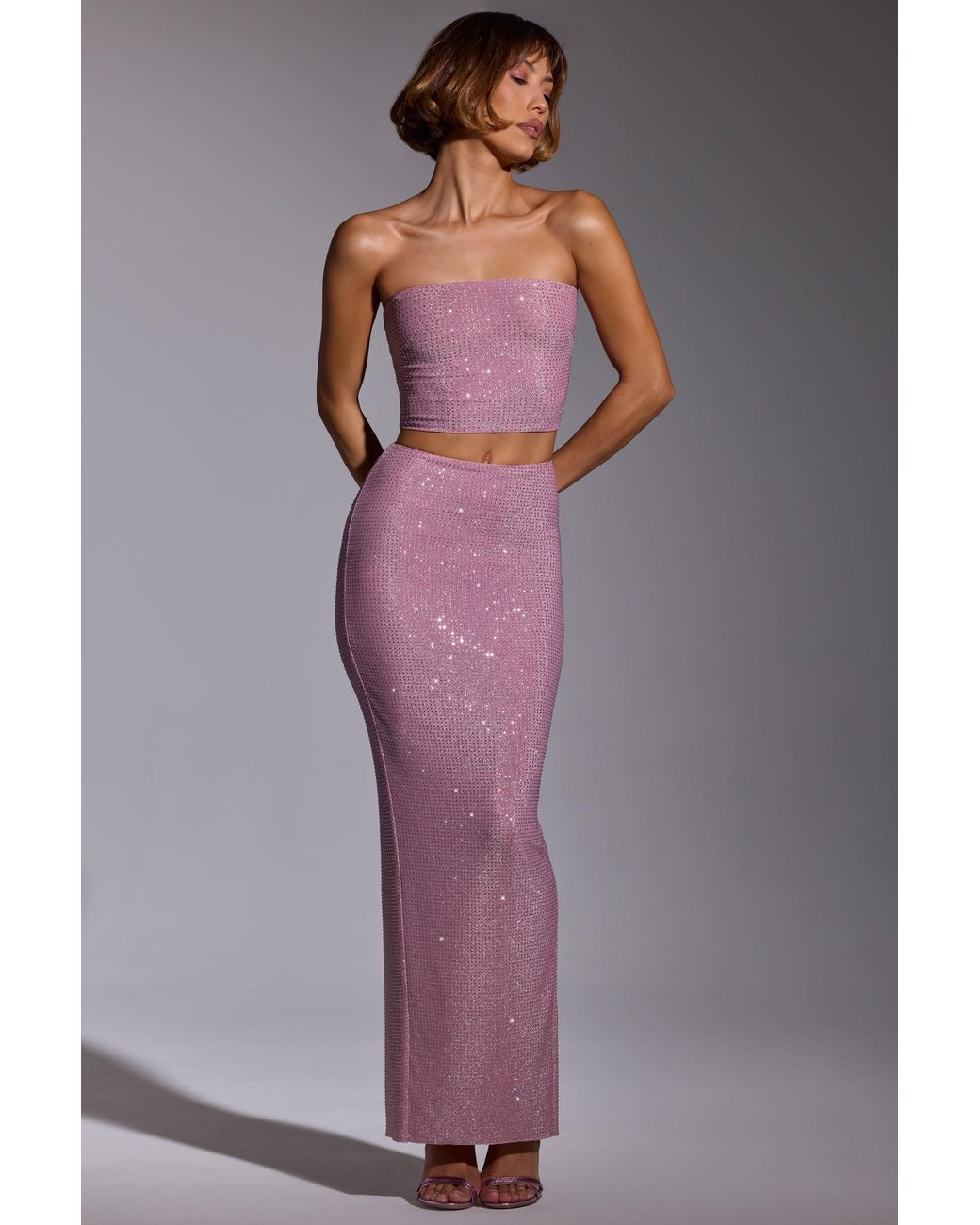 Oh Polly Pink Embellished Mid Rise Maxi Skirt