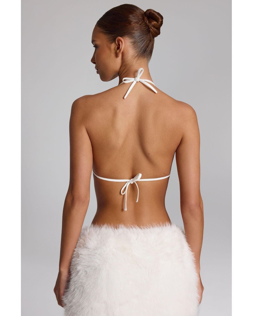 Oh Polly White Faux Fur Triangle Bralette
