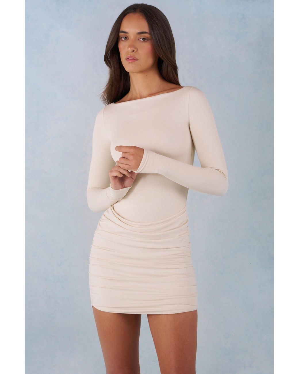 Oh Polly White Modal Long-Sleeve Mini Dress