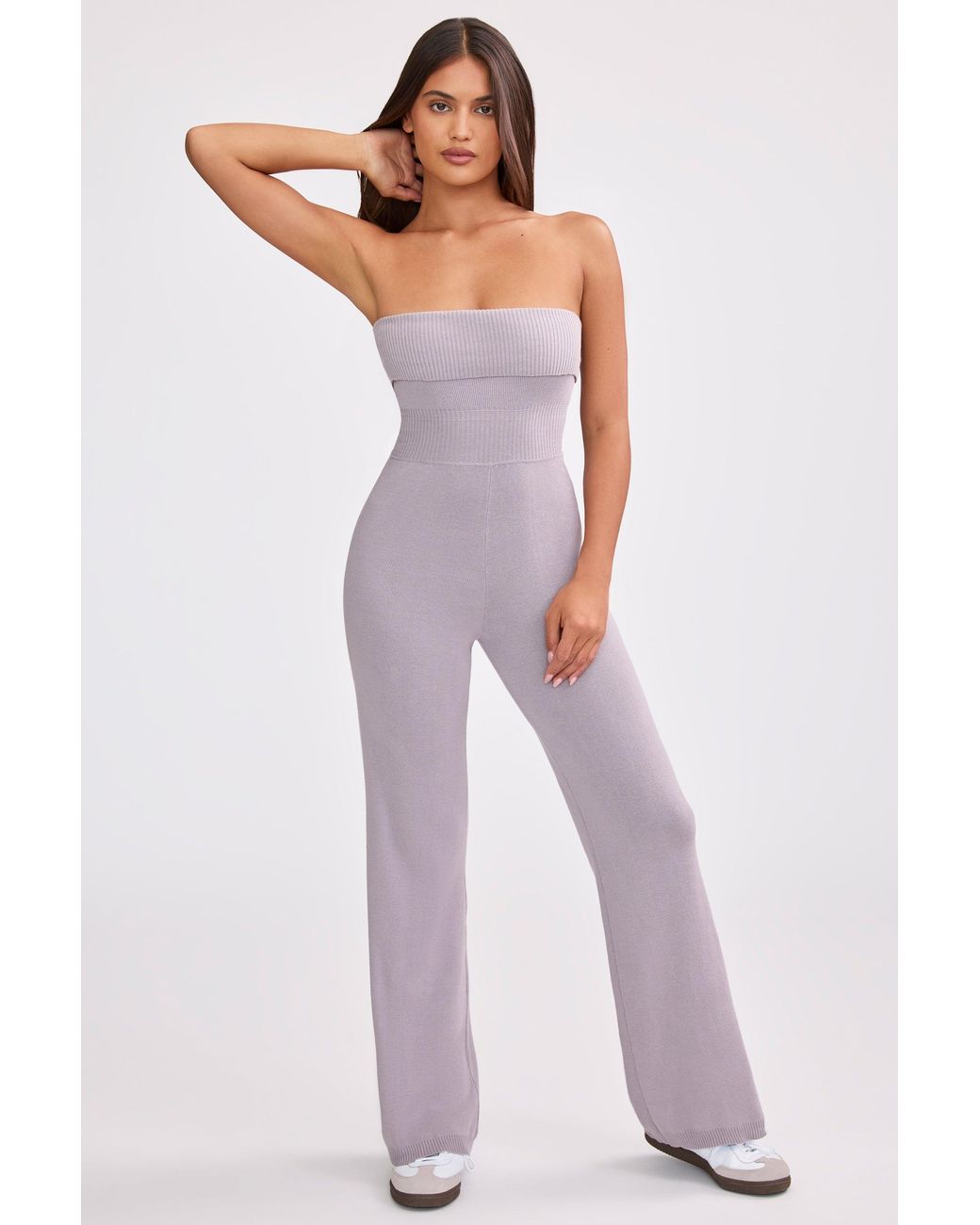 BO+TEE Purple Chunky Knit Bandeau Kick Flare Jumpsuit