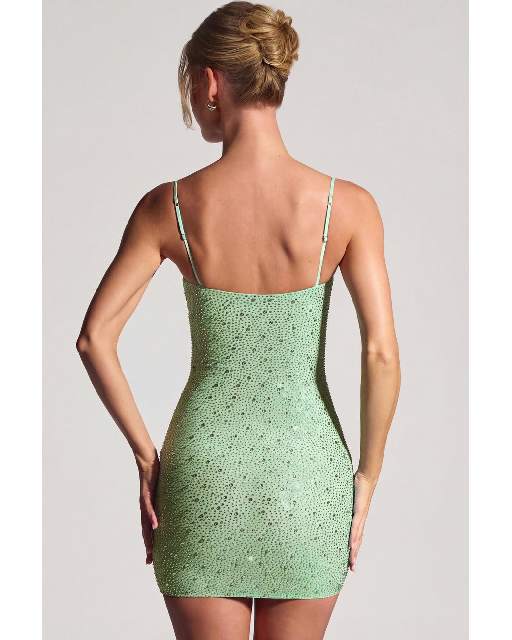 Oh Polly Green Embellished Bodycon Mini Dress