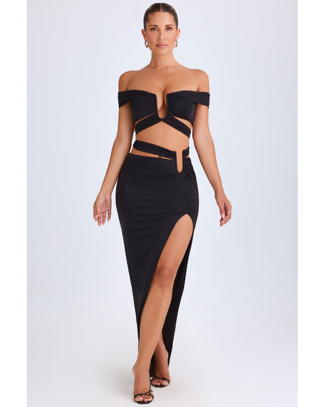 Oh Polly Black Asymmetric Cut-Out Maxi Skirt