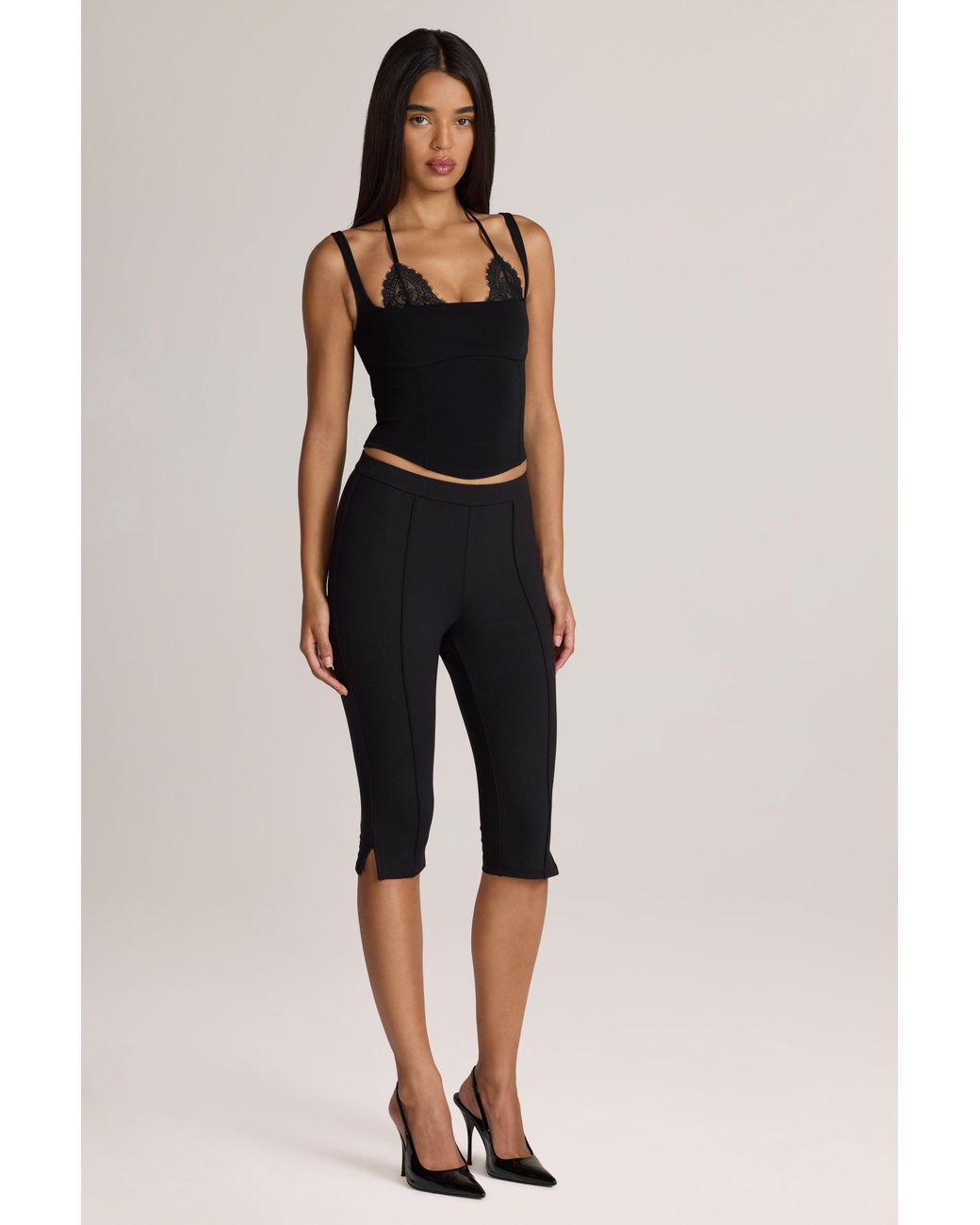 Oh Polly Black Ponte Capri Leggings