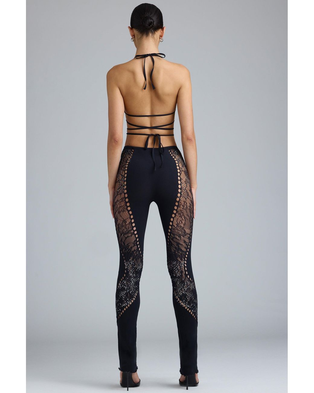 Oh Polly Black Embellished Mid-Rise Flared Trousers