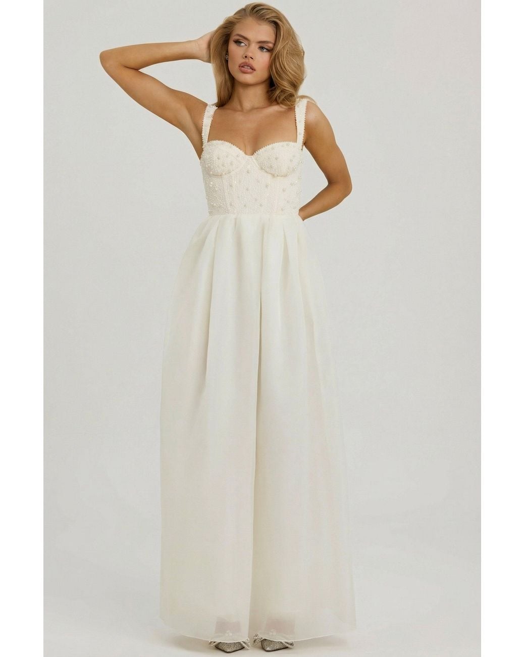 Oh Polly White Embellished Corset Gown