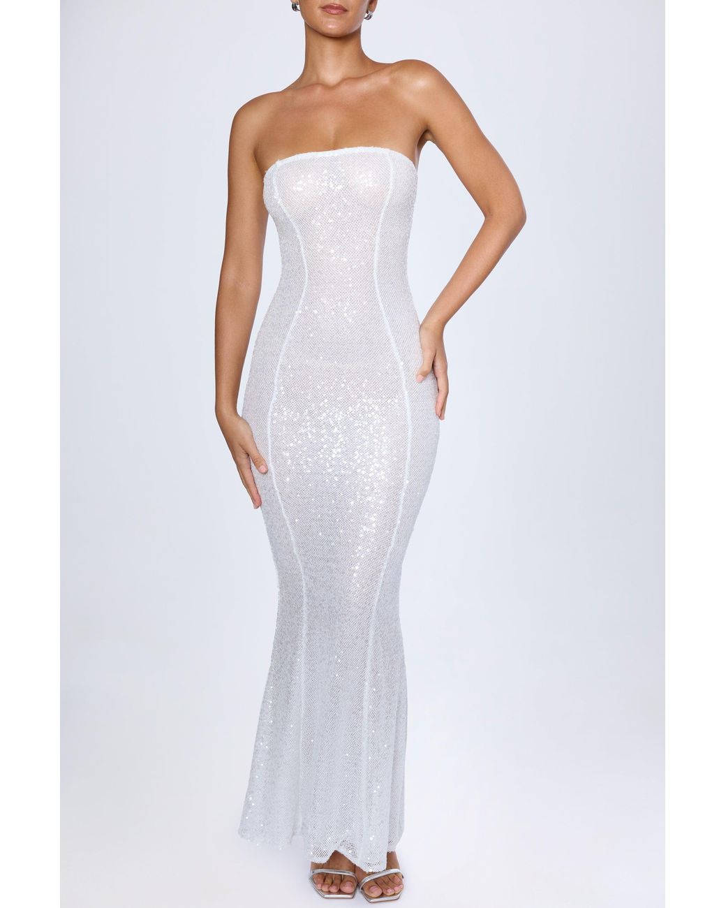 Oh Polly White Embellished Cut-Out Bandeau Maxi Dress