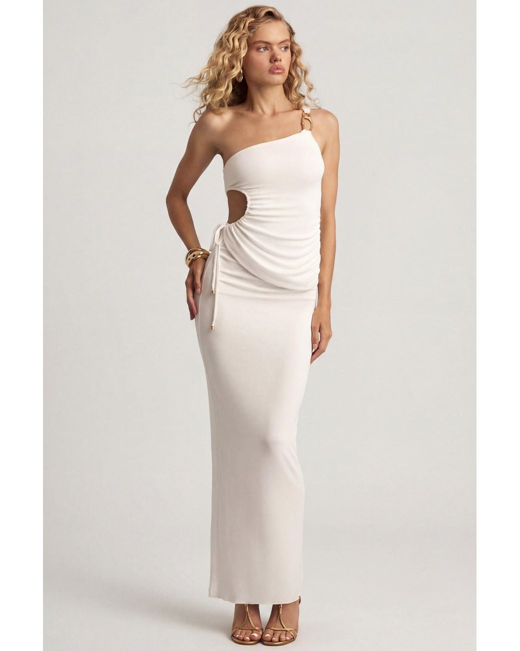 Oh Polly White Textured Jersey Low-Rise Maxi Skirt