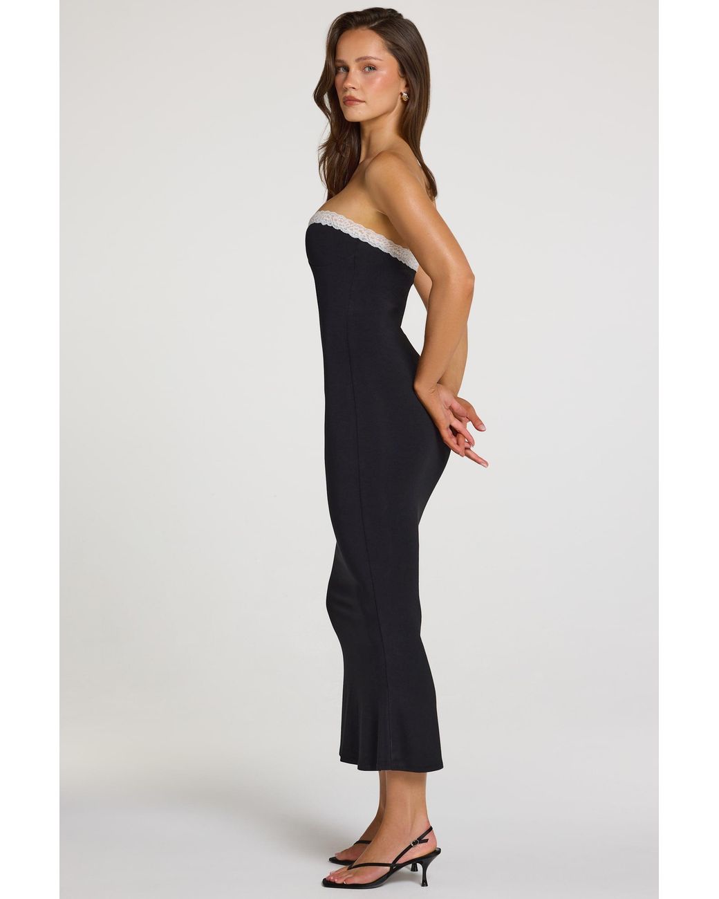 Oh Polly Black Modal Lace-Trim Midaxi Dress