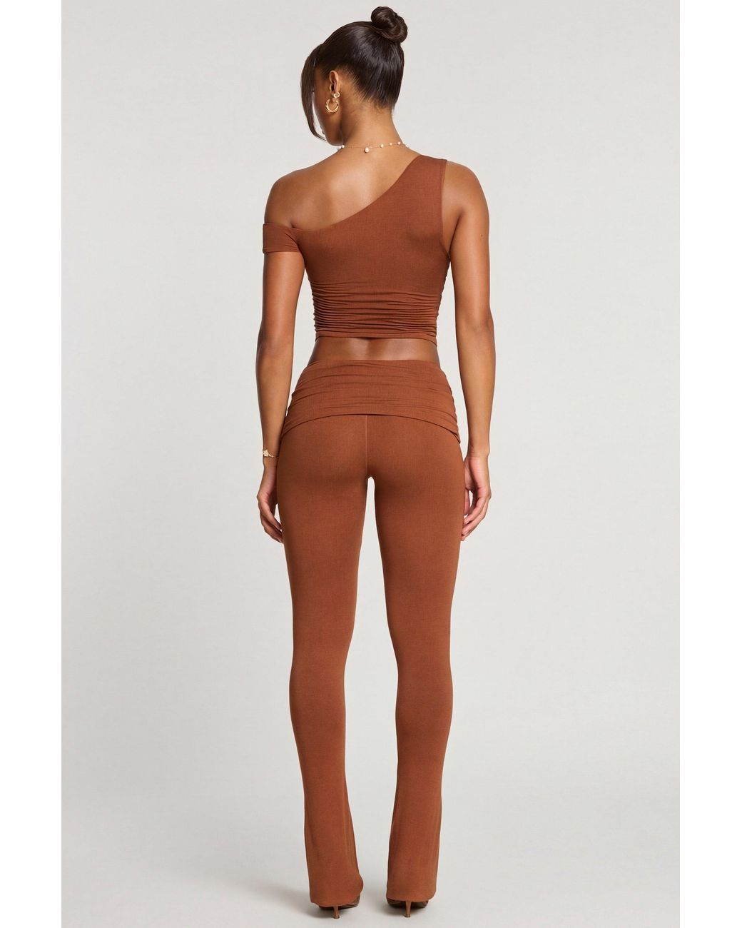 Oh Polly Brown Mid Rise Modal Cashmere Blend Trousers