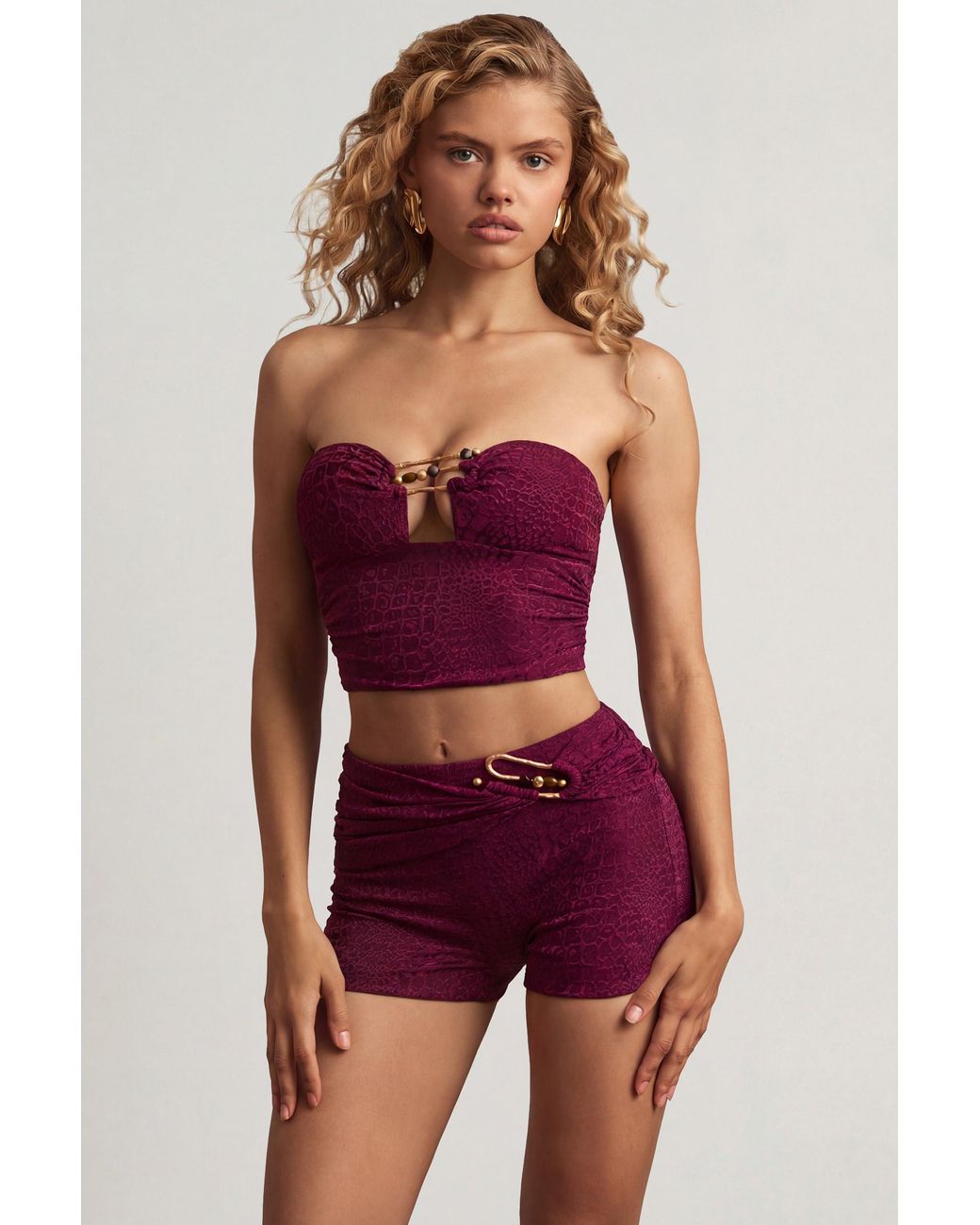 Oh Polly Purple Hardware-Detail Bandeau Crop Top