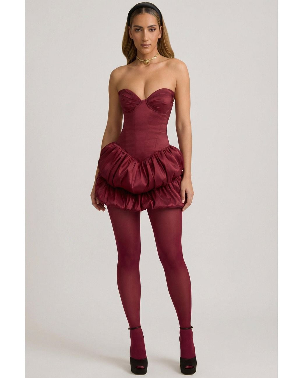 Oh Polly Red Satin Bubble Hem Corset Mini Dress