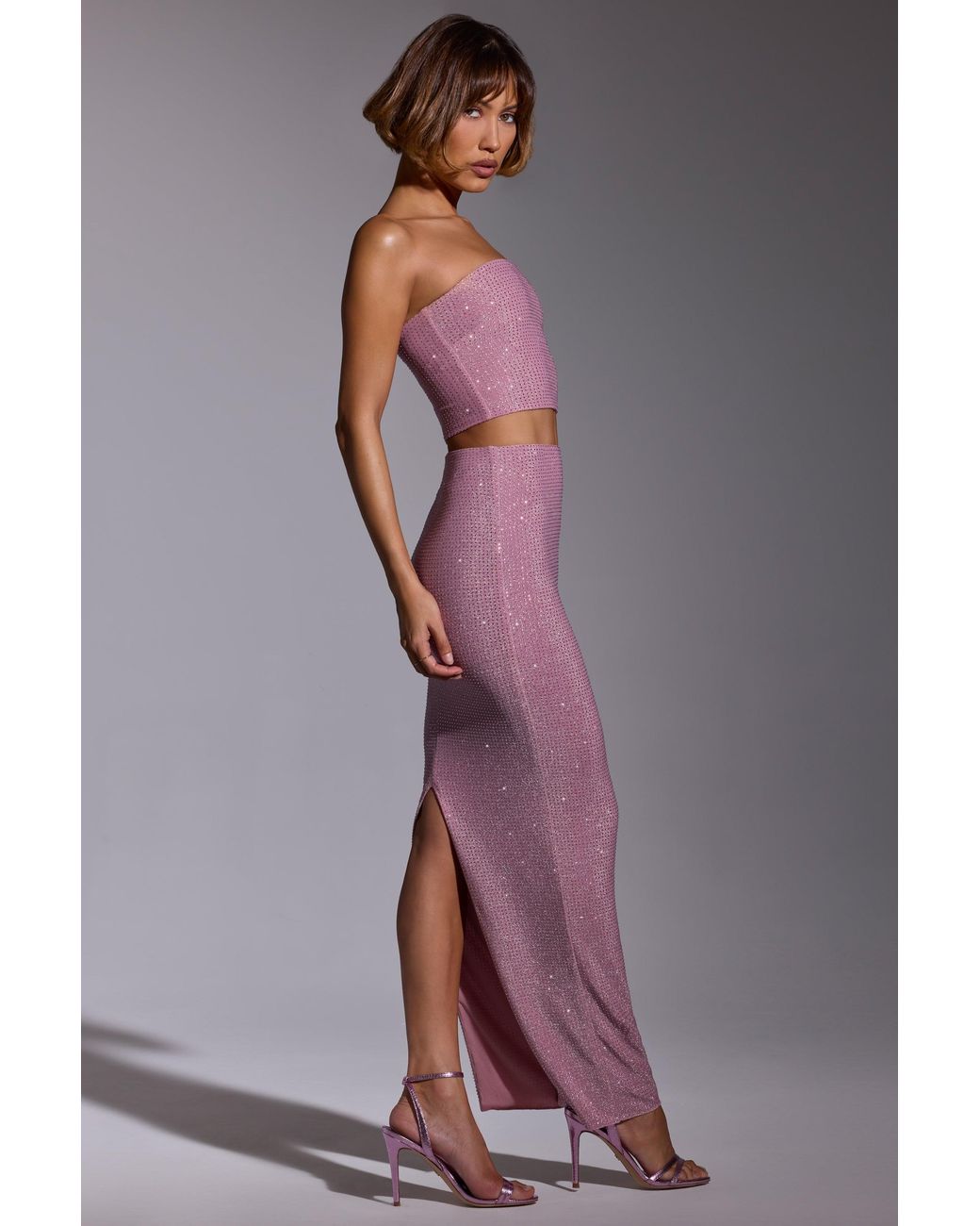 Oh Polly Pink Embellished Mid Rise Maxi Skirt