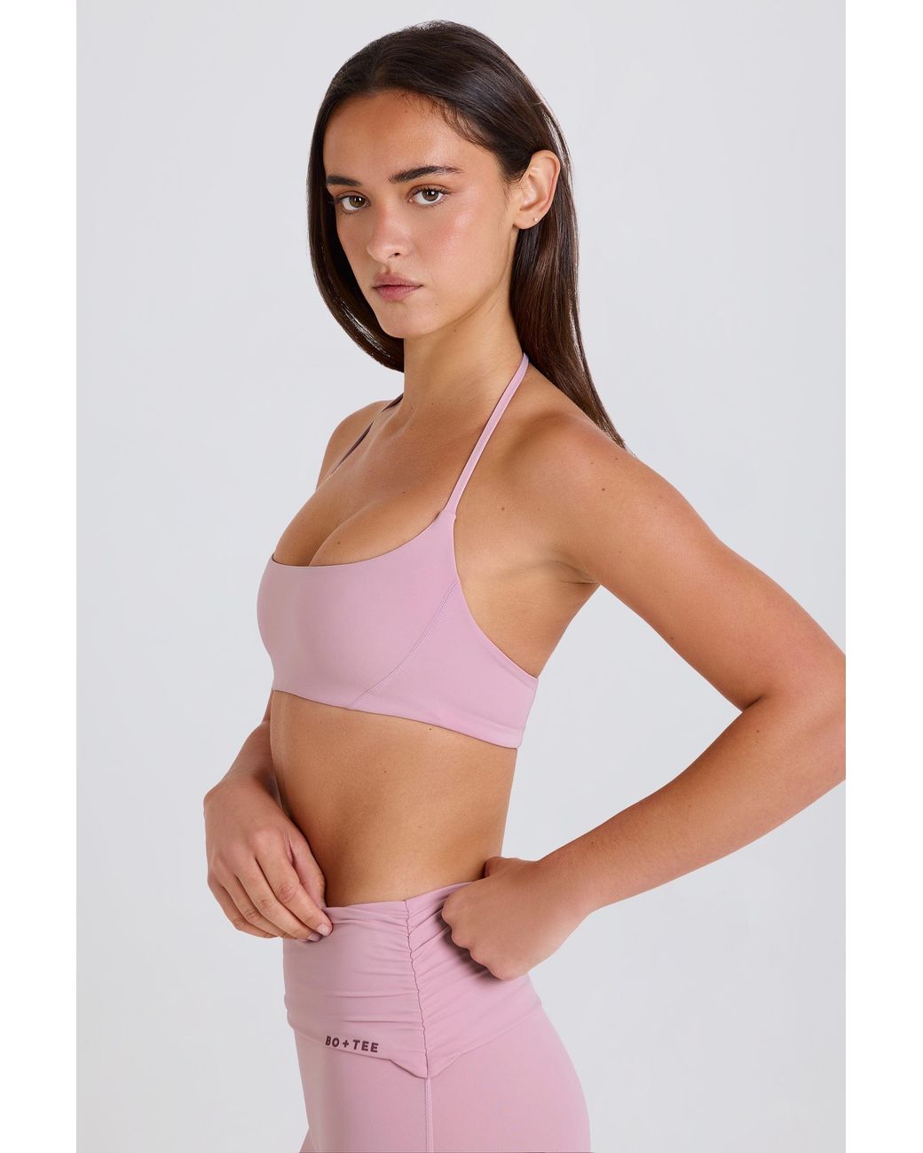 BO+TEE Pink Scoop-Neck Halterneck Sports Bra
