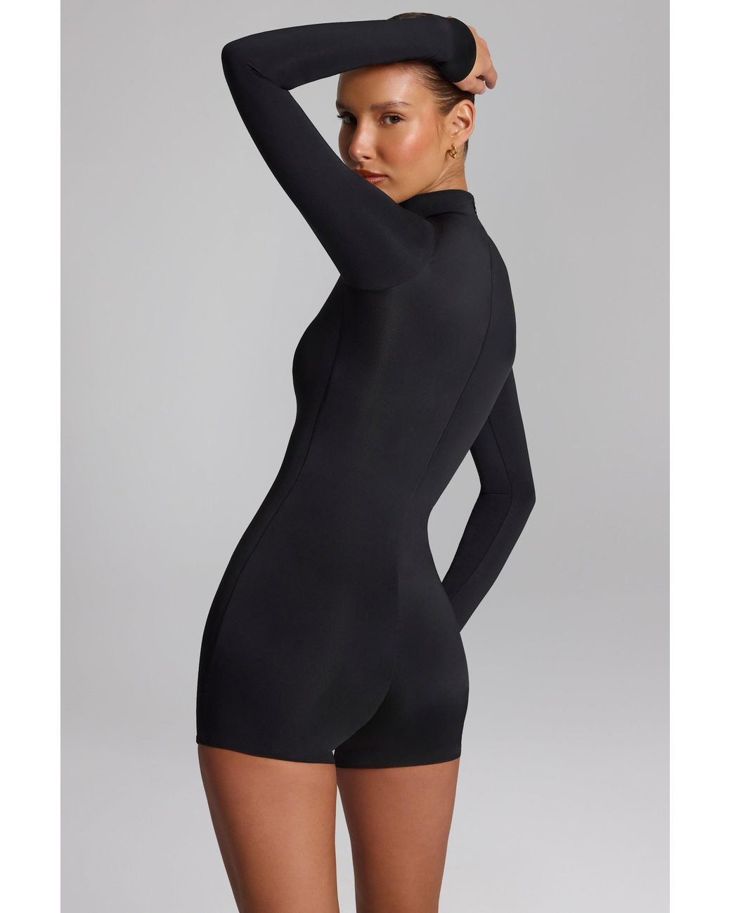 Oh Polly Black Slinky Jersey Long-Sleeve Playsuit