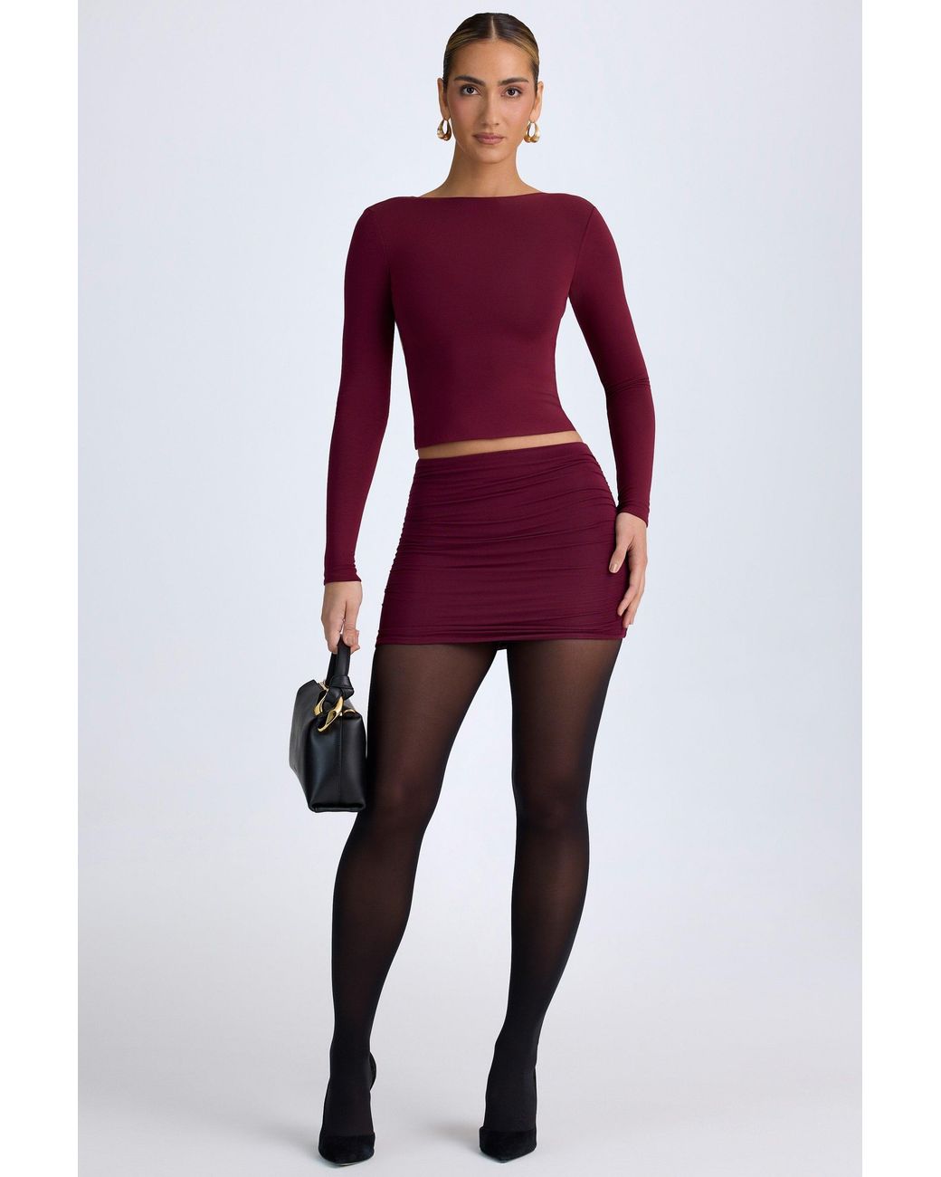 Oh Polly Red Modal High Neck Long Sleeve Open Back Top