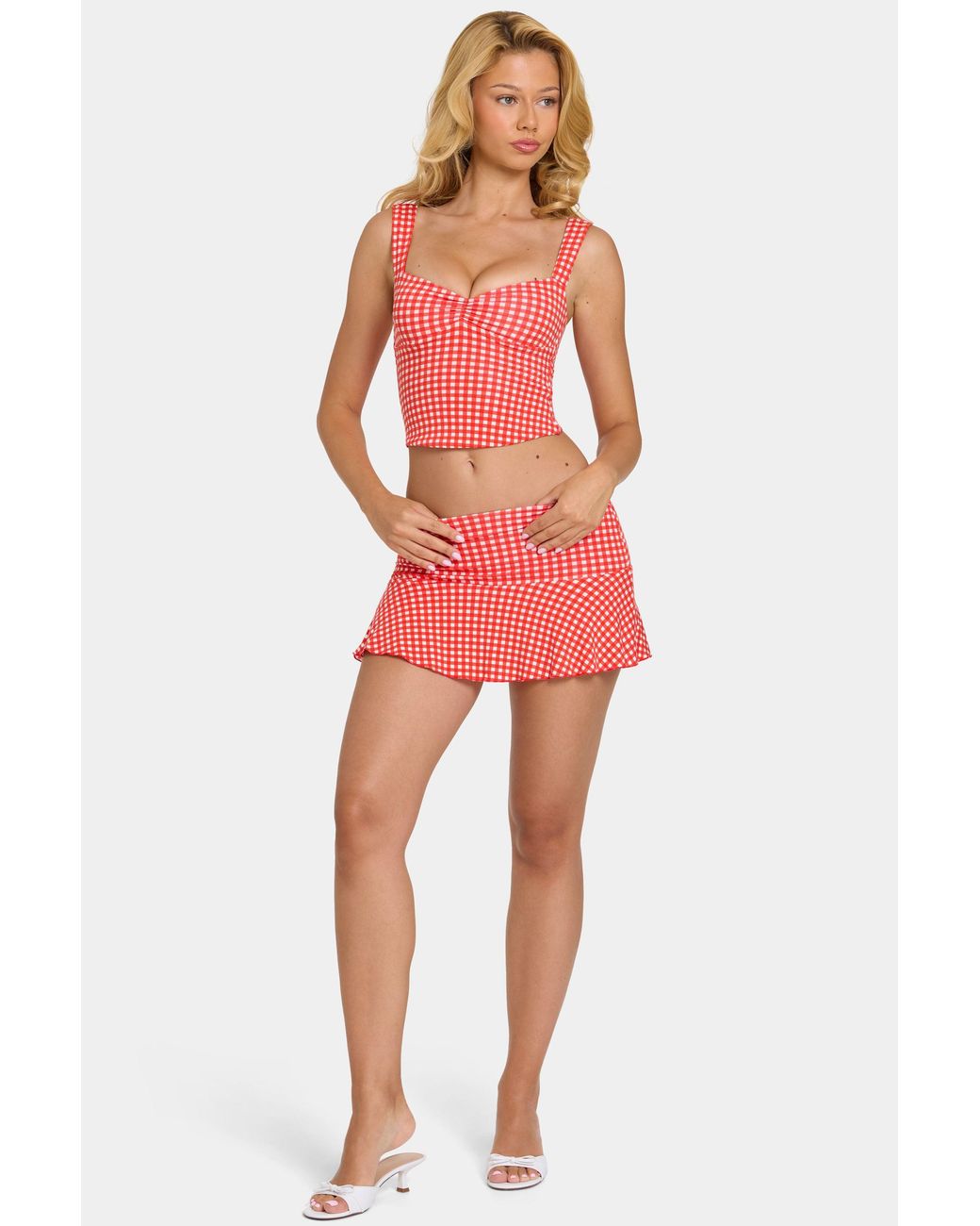 Oh Polly Red Modal Lace-Trim Midaxi Dress