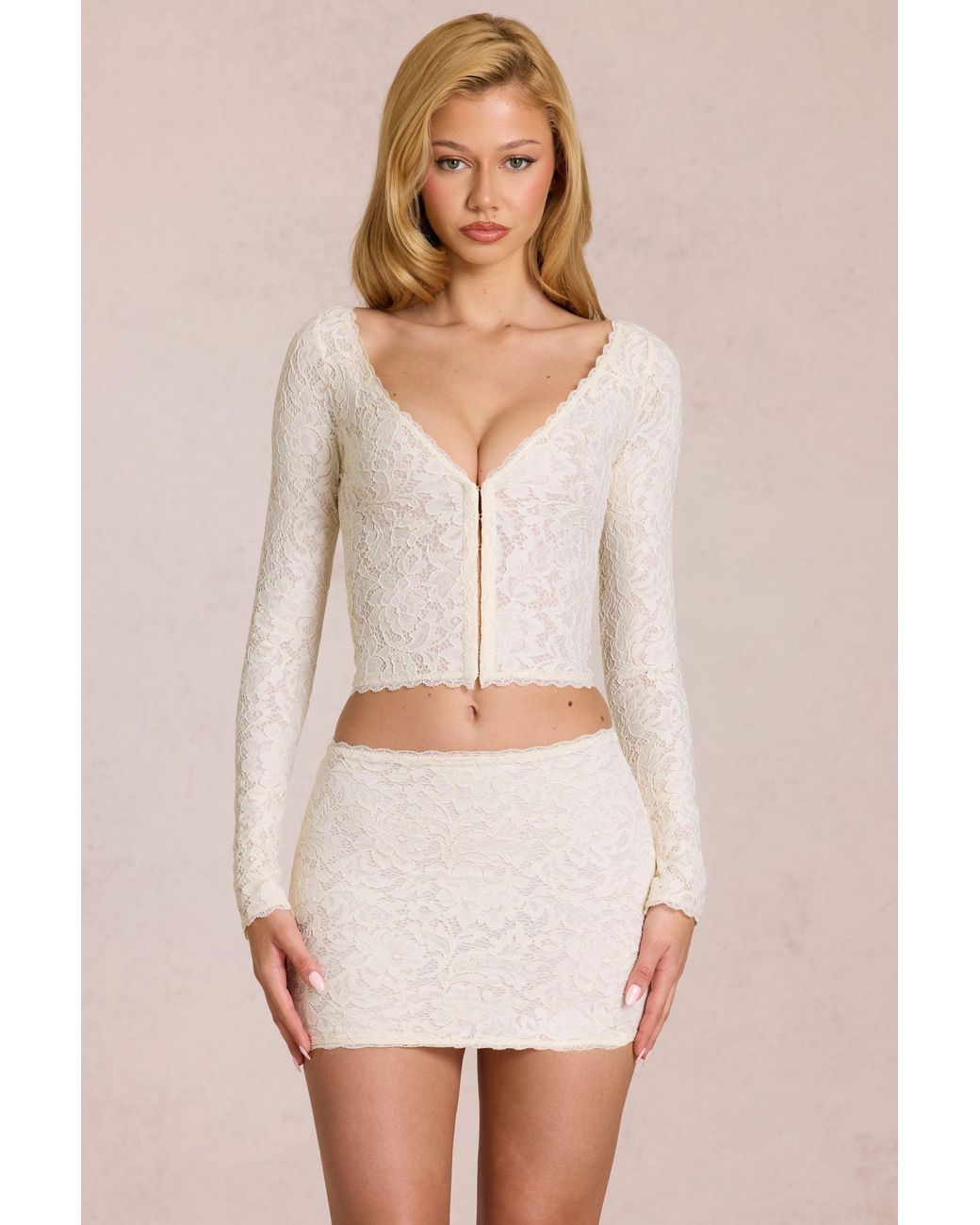 Oh Polly White Lace Plunge Cardigan