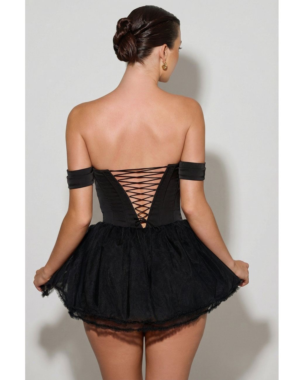 Oh Polly Black Off-Shoulder Layered Corset Micro Mini Dress