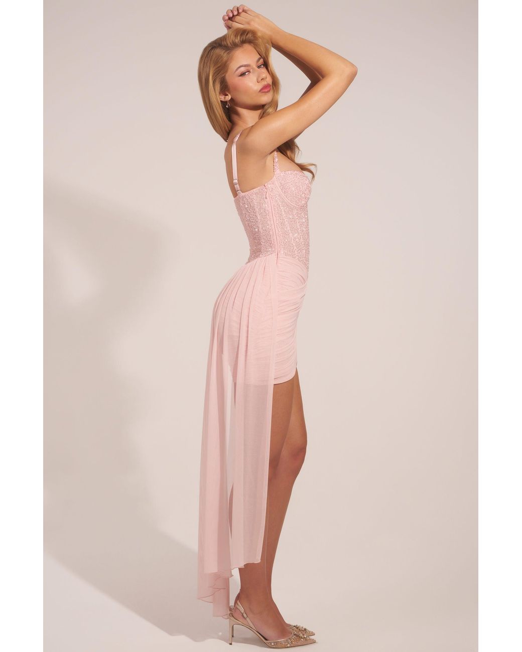 Oh Polly Pink Corseted Draped Mini Dress