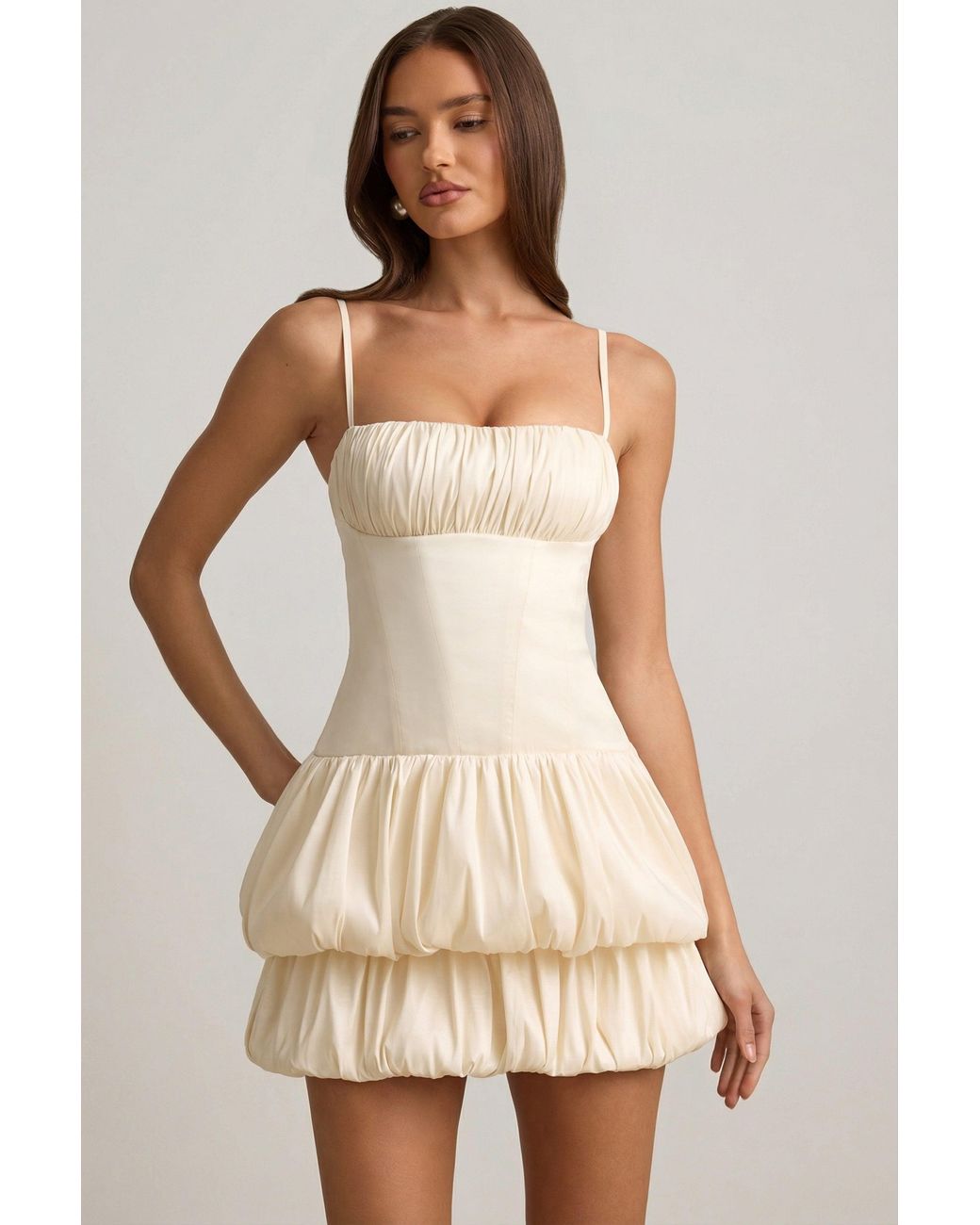 Oh Polly White Satin Bubble Hem Corset Mini Dress