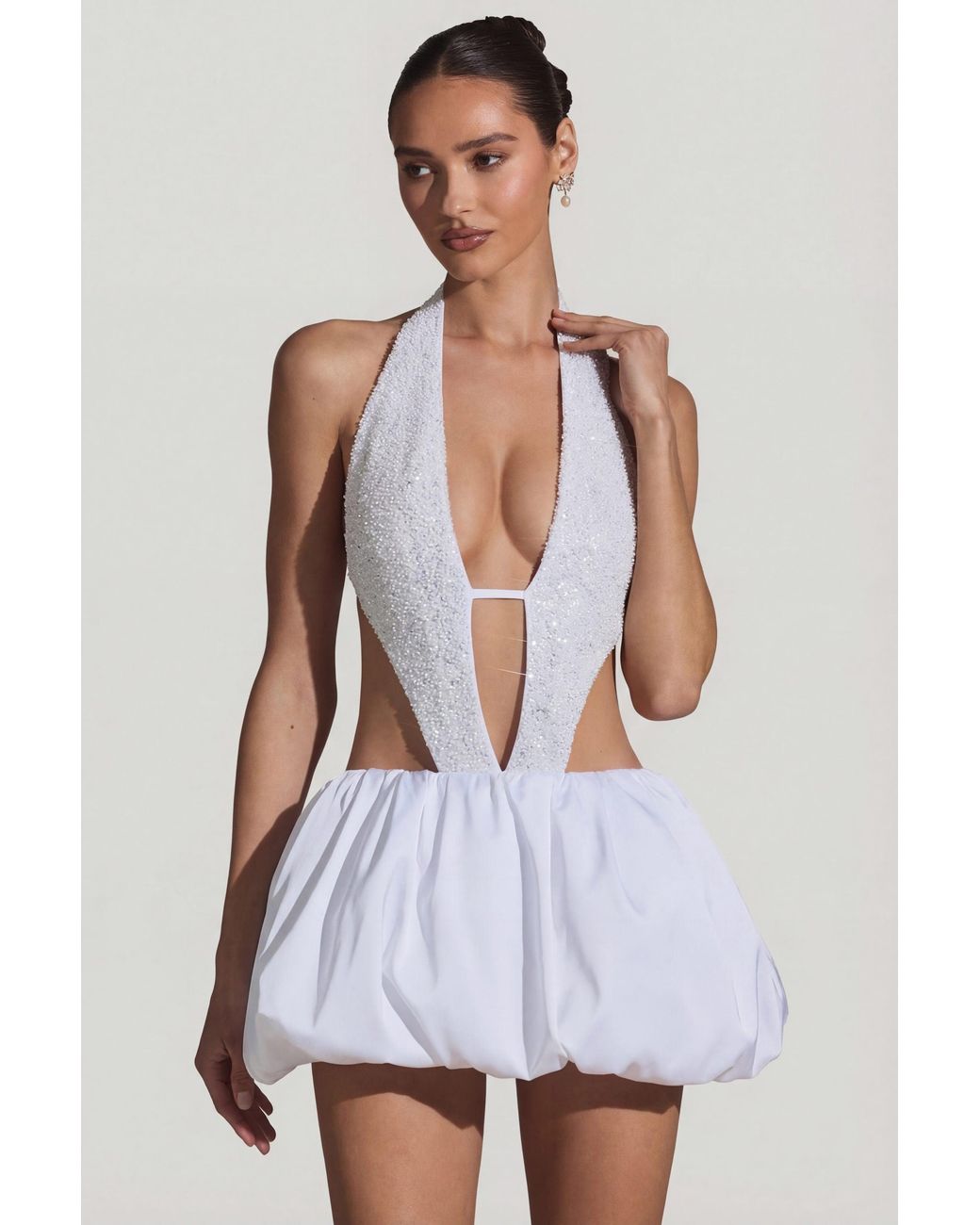 Oh Polly White Embellished Cut-Out Bubble Hem Mini Dress