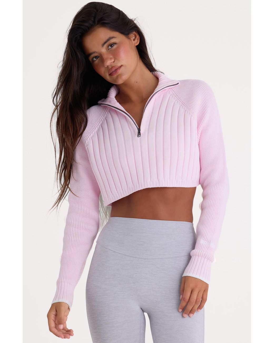 BO+TEE Pink Ribbed Knit Quarter-Zip Cropped Jumper