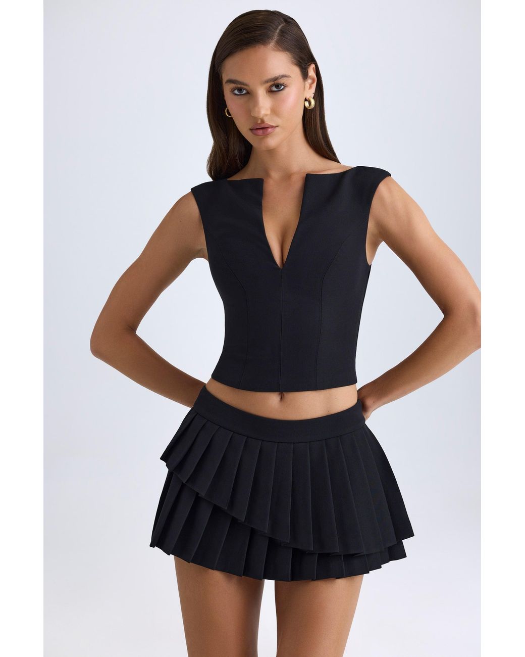 Oh Polly Black V-Neck Structured Crop Top