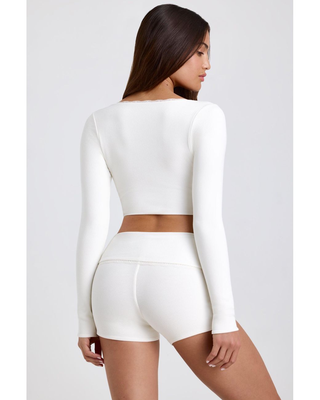 Oh Polly White Ribbed Modal Lace-Trim Crop Top