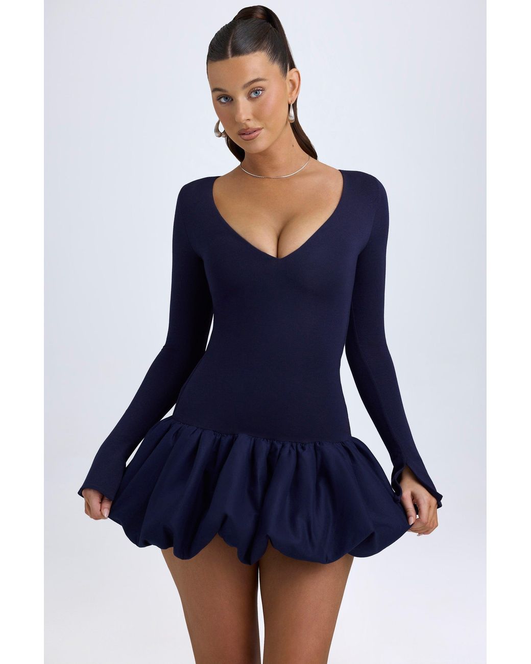 Oh Polly Blue Modal Drop-Waist Bubble Hem Mini Dress
