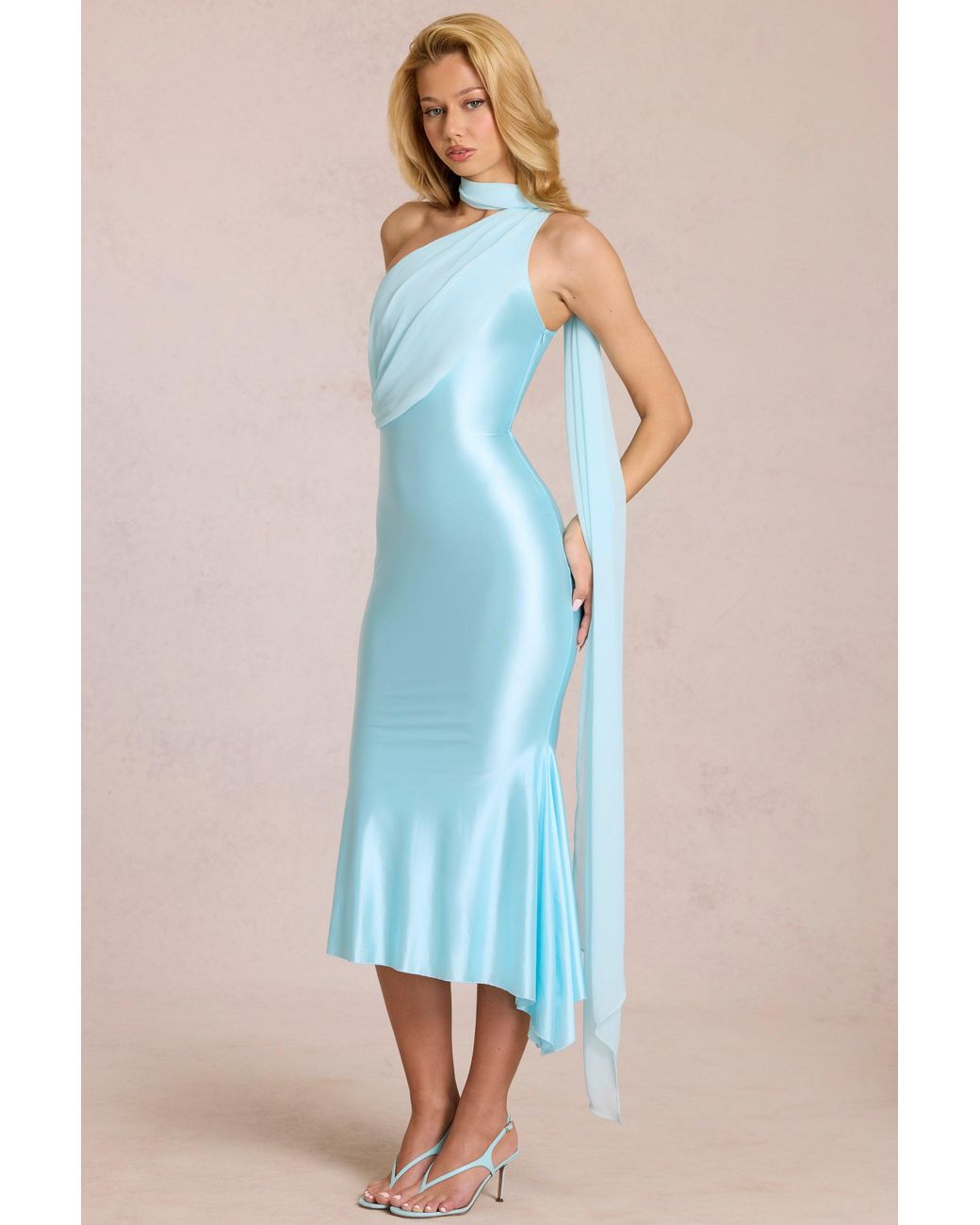Oh Polly Blue Scarf-Detail Midaxi Dress