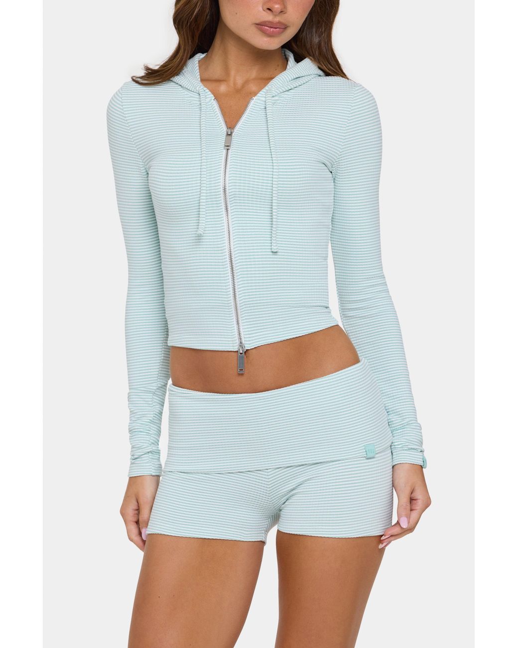 BO+TEE Green Ribbed Jersey Cropped Hoodie