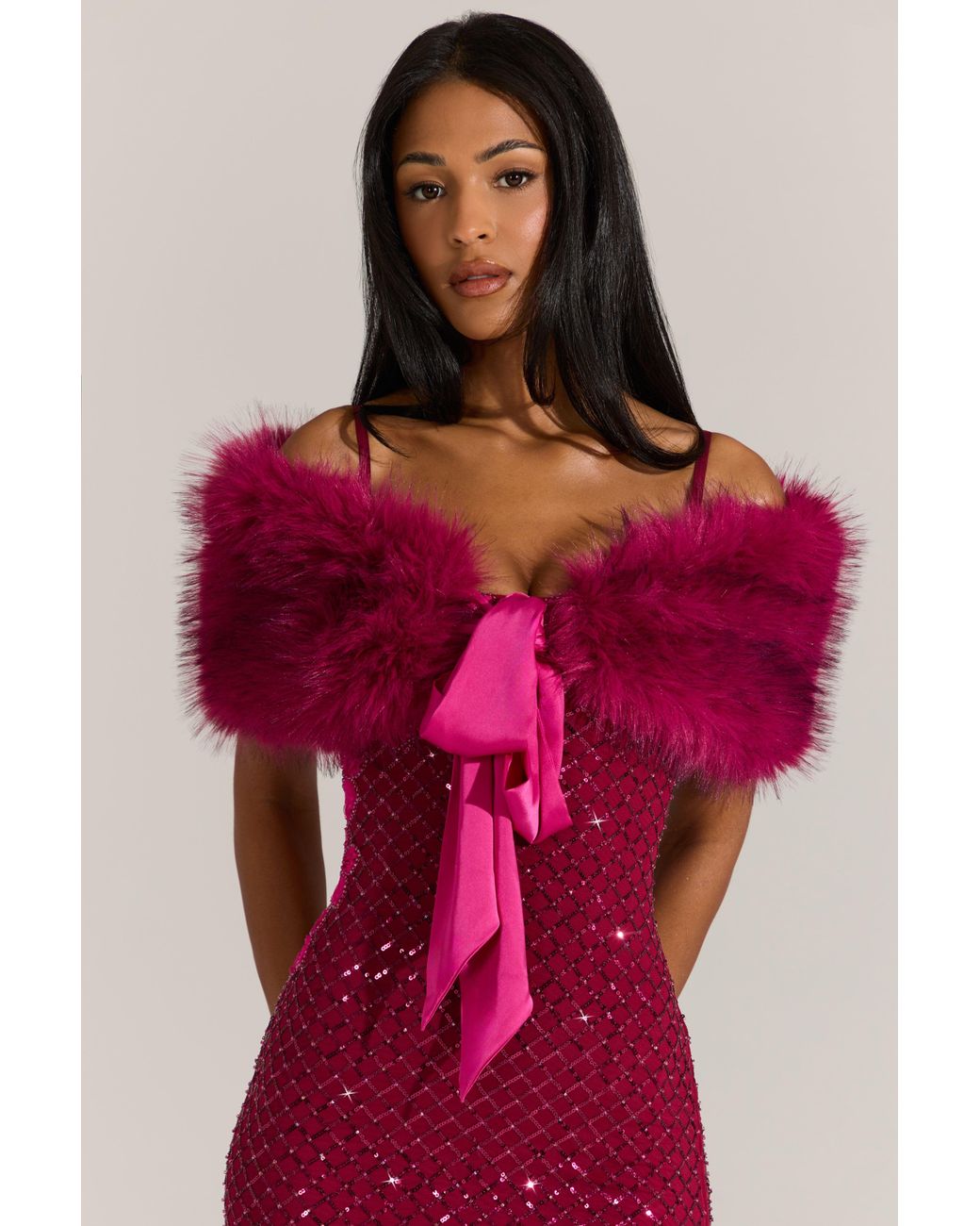 Oh Polly Pink Fur Ribbon-Tie Stole