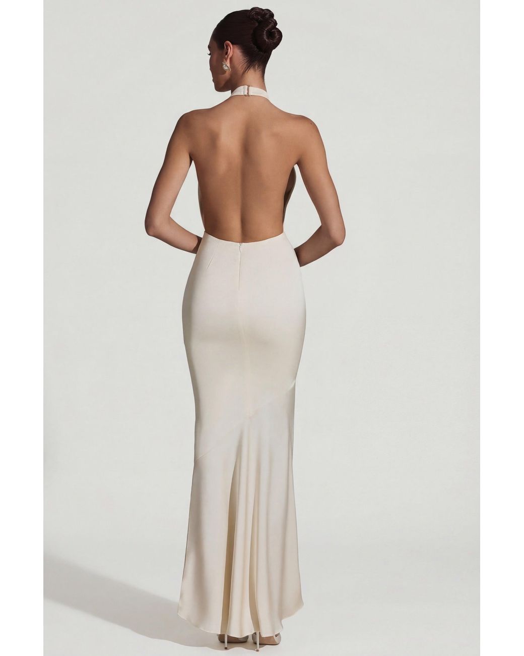 Oh Polly White Backless Halterneck Fishtail Gown