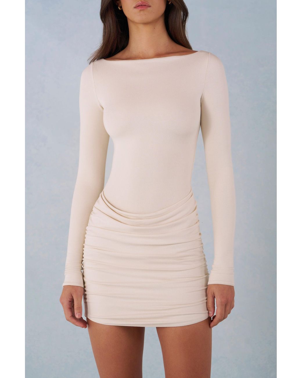Oh Polly White Modal Long-Sleeve Mini Dress