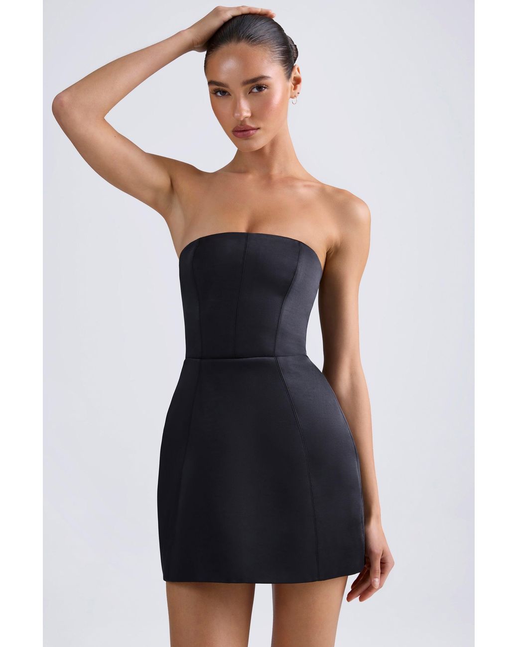 Oh Polly Black Bandeau Structured Tulip Mini Dress