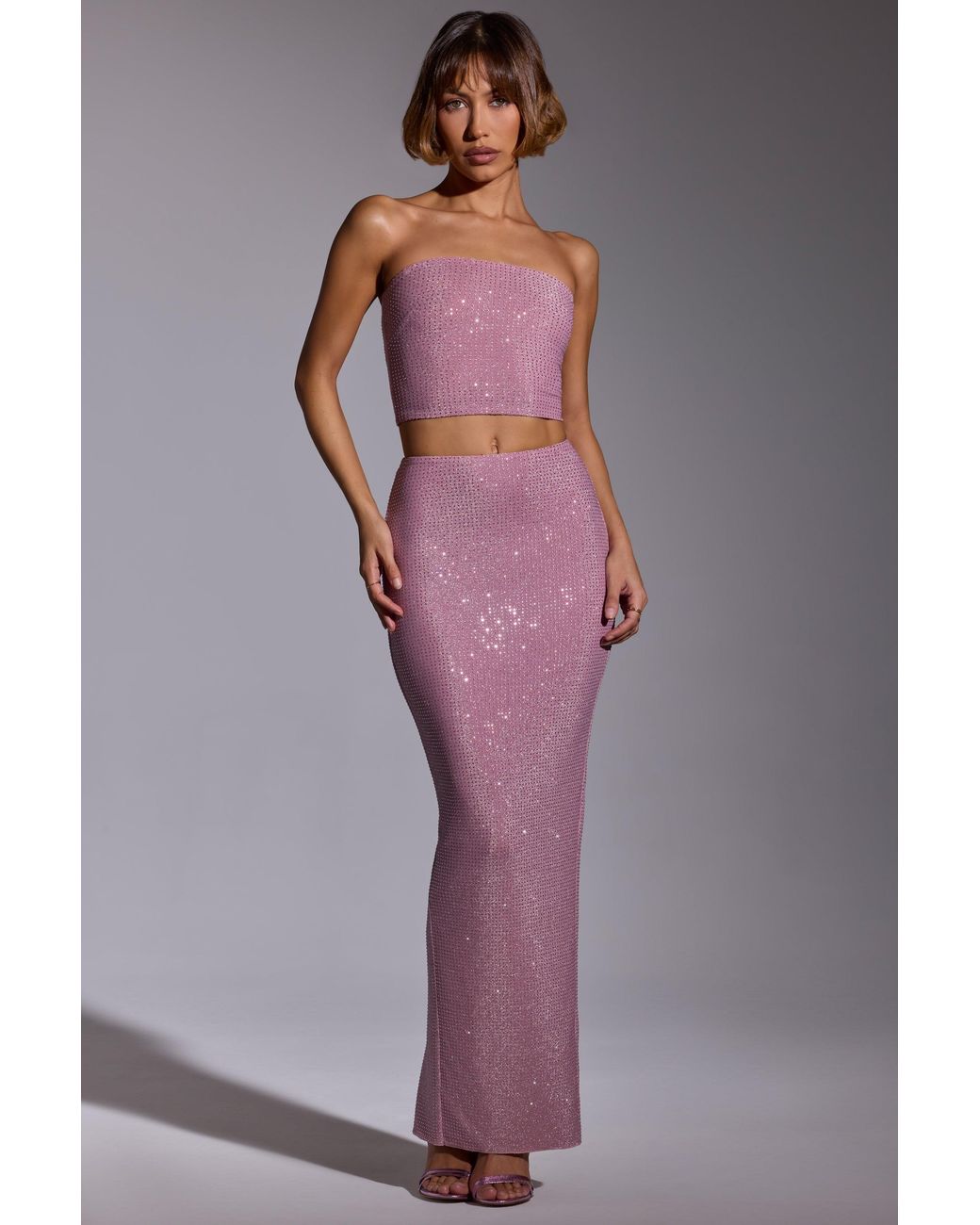 Oh Polly Pink Embellished Mid Rise Maxi Skirt