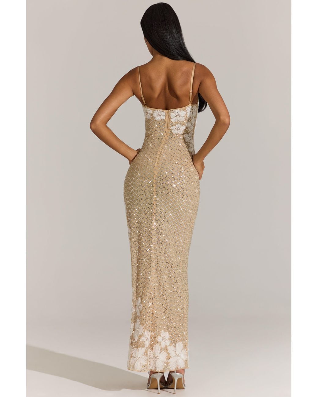 Oh Polly Metallic Embellished Square-Neck Maxi Dress